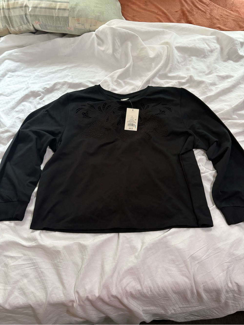 a new day Black Embroidered Crewneck Sweatshirt